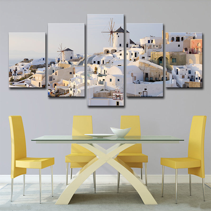 Brehn | Weiße Santorini Häuser Wandkunst Mehrteilig Global Inspiriert Schlafzimmer Leinwanddruck
