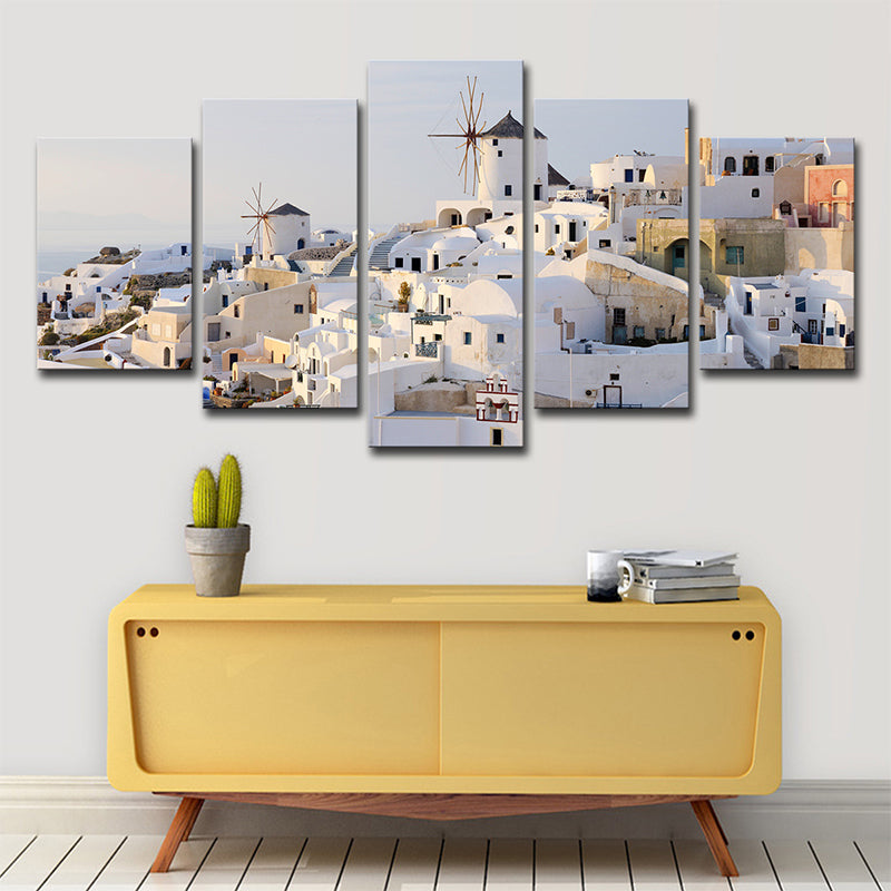 Brehn | Weiße Santorini Häuser Wandkunst Mehrteilig Global Inspiriert Schlafzimmer Leinwanddruck