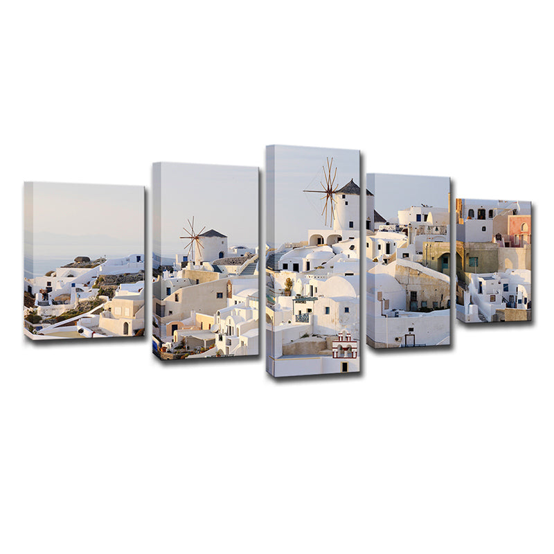 Brehn | Weiße Santorini Häuser Wandkunst Mehrteilig Global Inspiriert Schlafzimmer Leinwanddruck