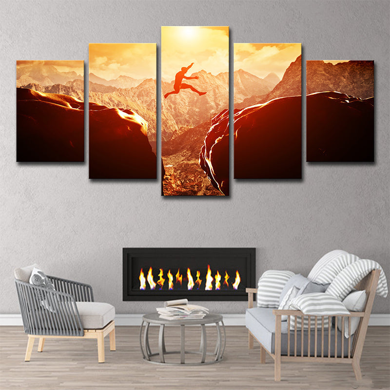 Brehn | Modern Extreme Sports Wandkunst Brauner Sonnenuntergang Berglandschaft Leinwanddruck für Zuhause