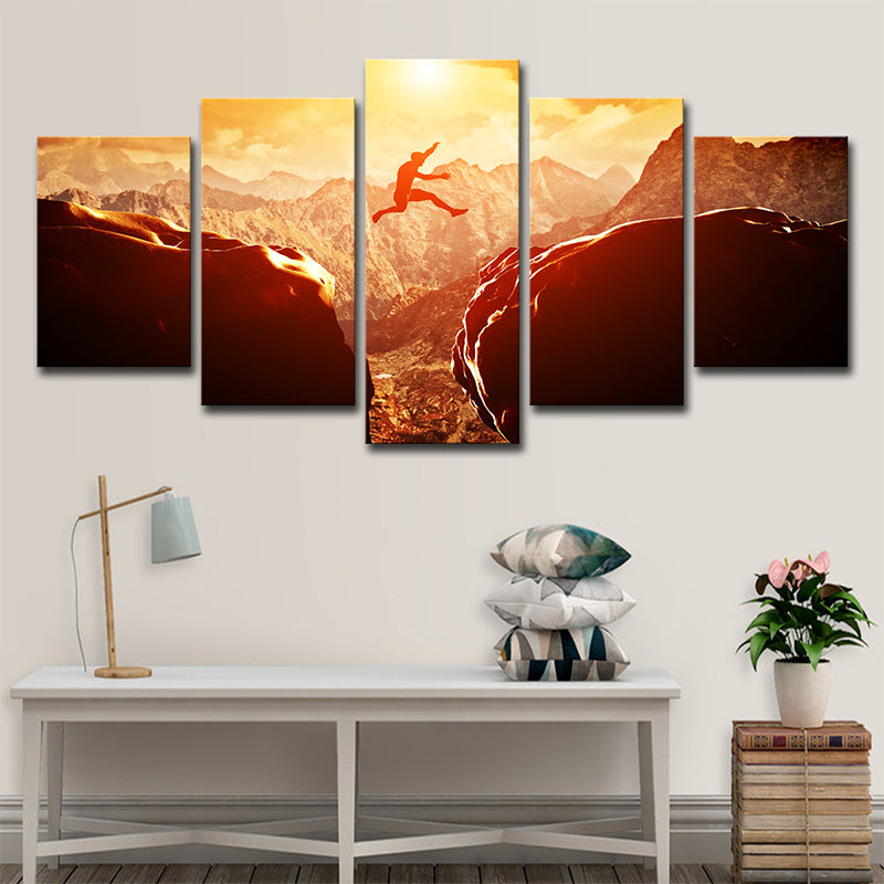 Brehn | Modern Extreme Sports Wandkunst Brauner Sonnenuntergang Berglandschaft Leinwanddruck für Zuhause