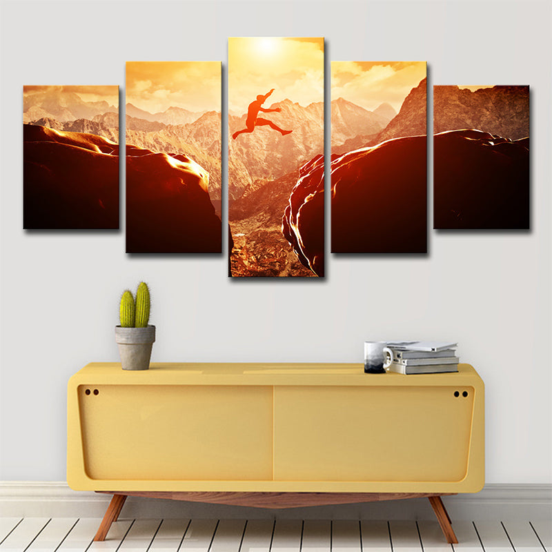 Brehn | Modern Extreme Sports Wandkunst Brauner Sonnenuntergang Berglandschaft Leinwanddruck für Zuhause