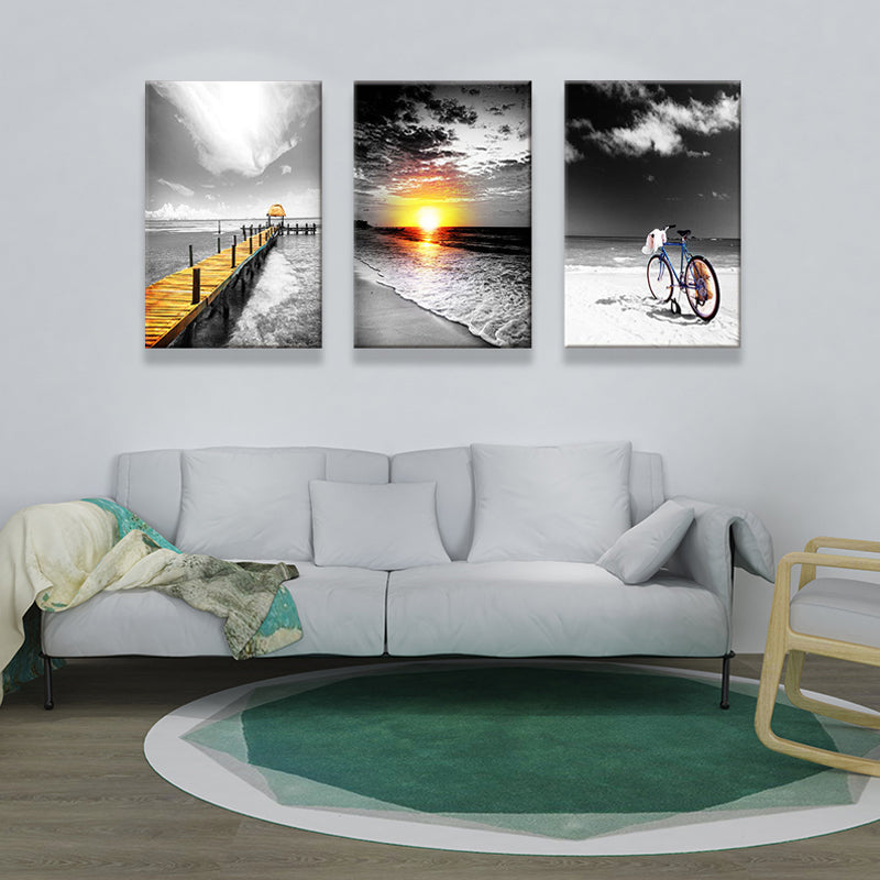 Brehn | Tropix Strand Seascape Wandkunst Set Grau und Gelb Texturiertes Canvas für Hausinterieur