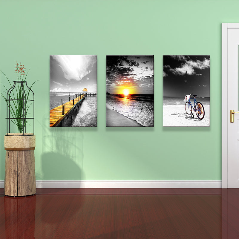 Brehn | Tropix Strand Seascape Wandkunst Set Grau und Gelb Texturiertes Canvas für Hausinterieur