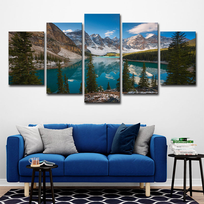 Brehn | Moderne Natur Landschaft Wandkunst Blau-Grün Berg- und Seelandschaft Leinwanddruck