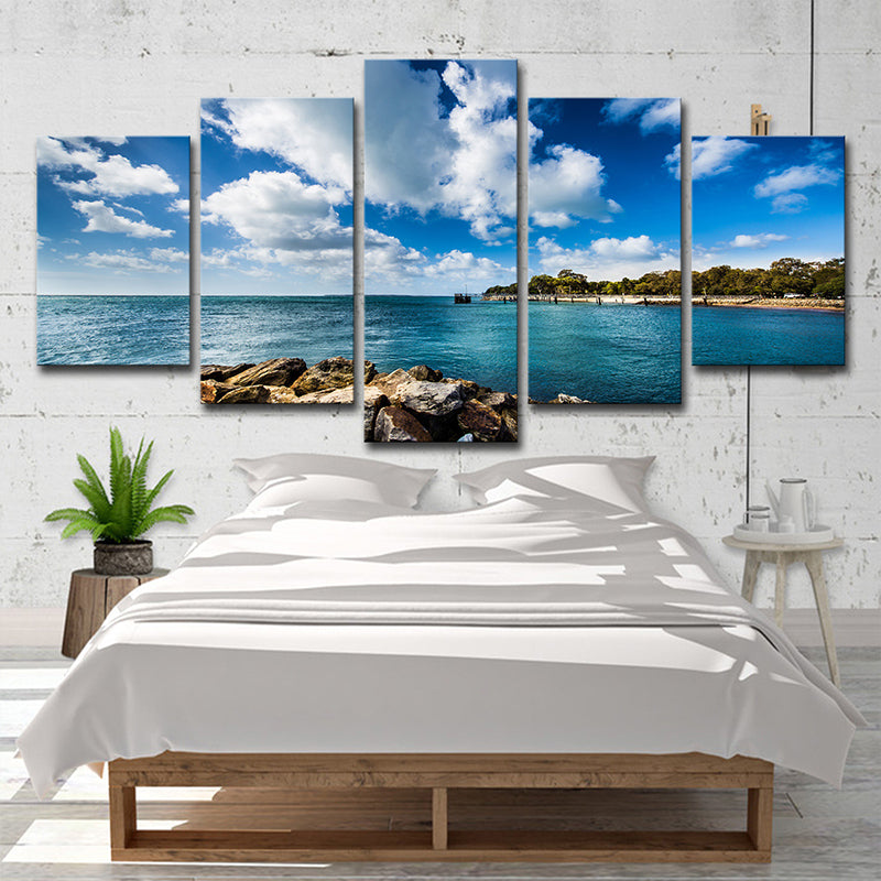 Brehn | Tropics Brook Island Seascape Leinwand Blau Mehrteiliges Wandkunst für Schlafzimmer
