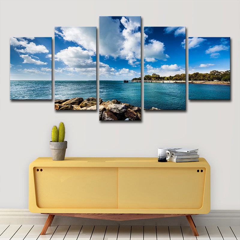 Brehn | Tropics Brook Island Seascape Leinwand Blau Mehrteiliges Wandkunst für Schlafzimmer
