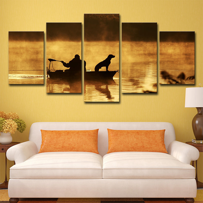 Brehn | Fischer und sein Hund Leinwanddruck Brauner Moderner Stil Wandkunst Dekor für Wohnzimmer