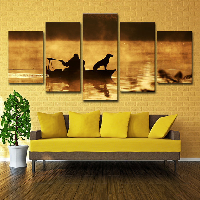 Brehn | Fischer und sein Hund Leinwanddruck Brauner Moderner Stil Wandkunst Dekor für Wohnzimmer