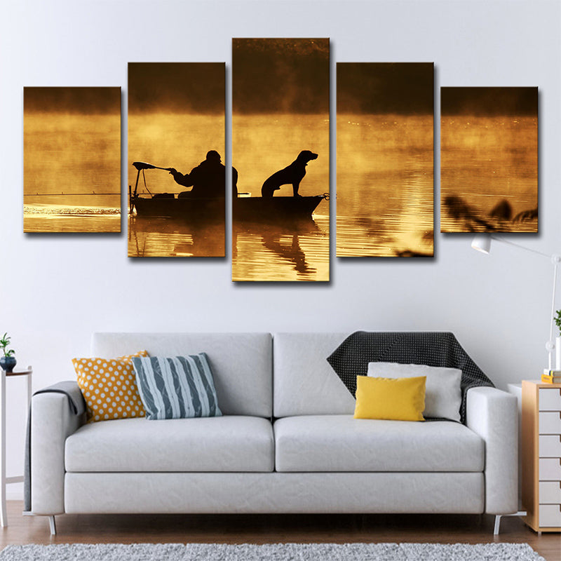 Brehn | Fischer und sein Hund Leinwanddruck Brauner Moderner Stil Wandkunst Dekor für Wohnzimmer