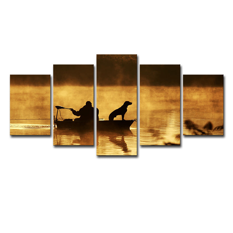 Brehn | Fischer und sein Hund Leinwanddruck Brauner Moderner Stil Wandkunst Dekor für Wohnzimmer