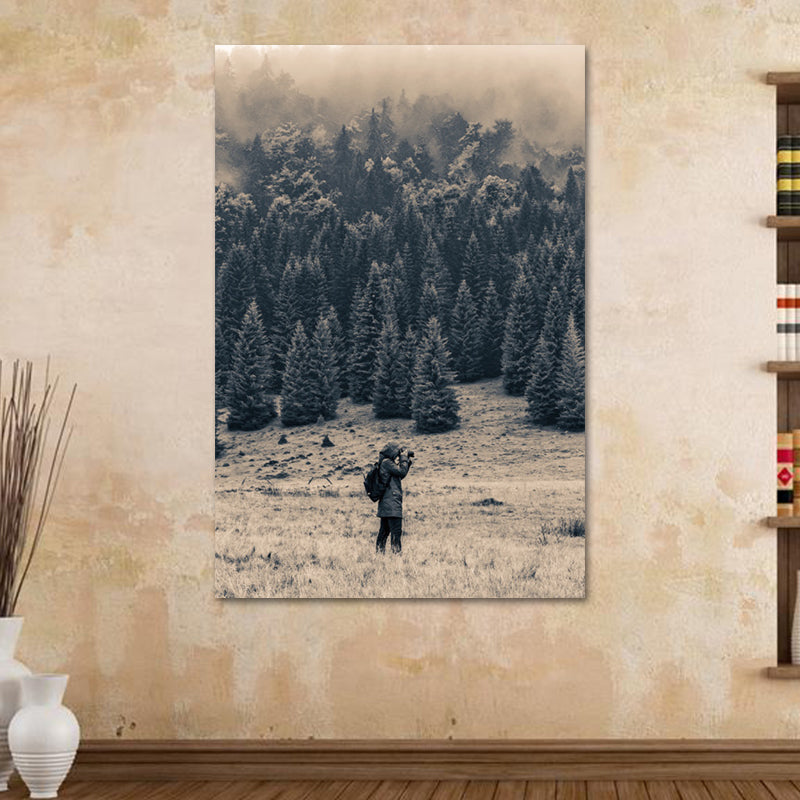 Brehn | Meadow und Nebelwald Kunstdruck Schwarze Vintage-Leinwand für Esszimmer, Texturiert