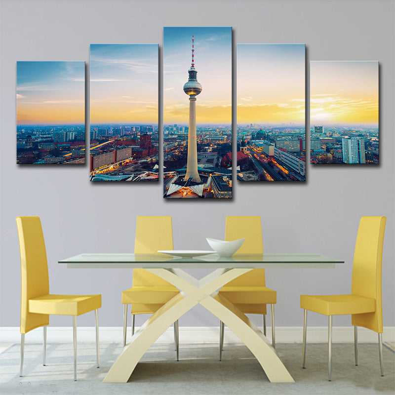 Brehn | Gelbes Sundown Stadtbild Leinwandkunst Berlin Fernsehturm Global Inspiriert Mehrteilig Wanddekoration