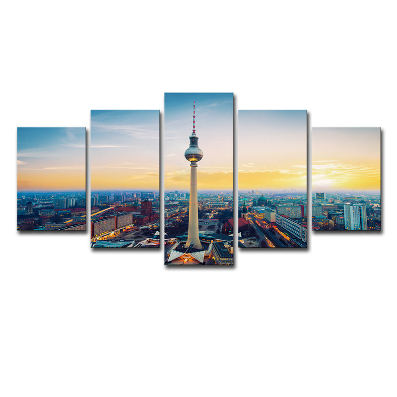 Brehn | Gelbes Sundown Stadtbild Leinwandkunst Berlin Fernsehturm Global Inspiriert Mehrteilig Wanddekoration