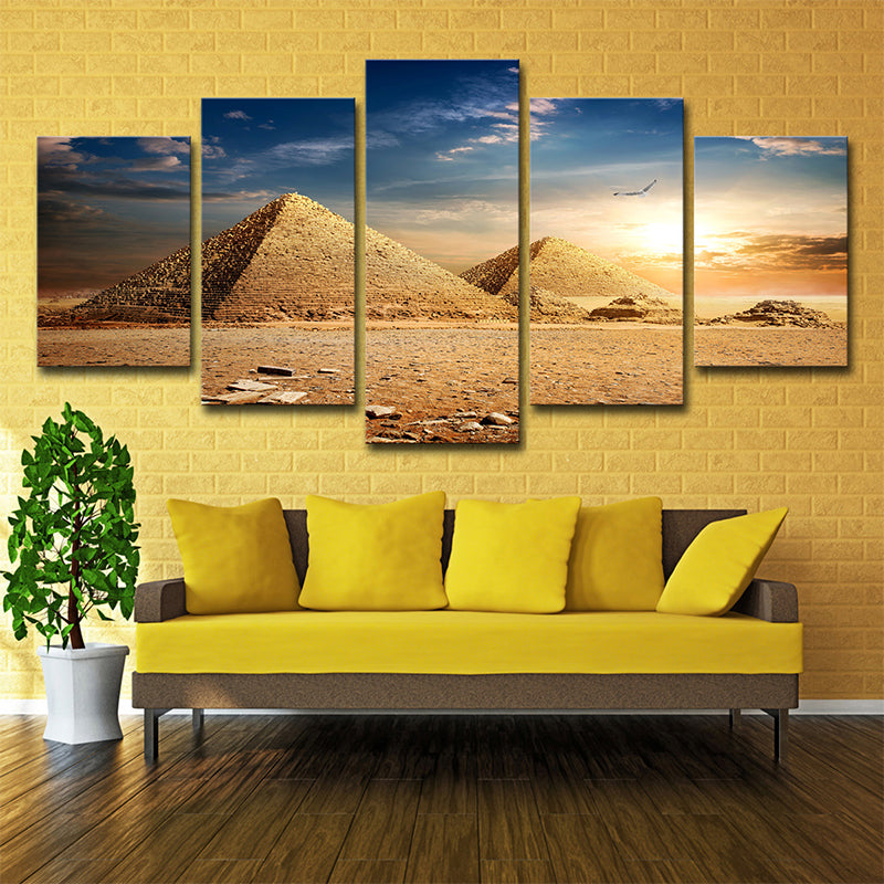 Brehn | Pyramiden Sundown View Wandkunst Druck Gold Global Inspiriert Leinwand für Wohnzimmer