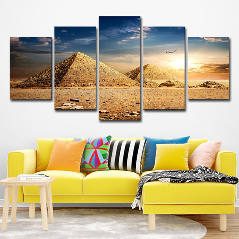 Brehn | Pyramiden Sundown View Wandkunst Druck Gold Global Inspiriert Leinwand für Wohnzimmer