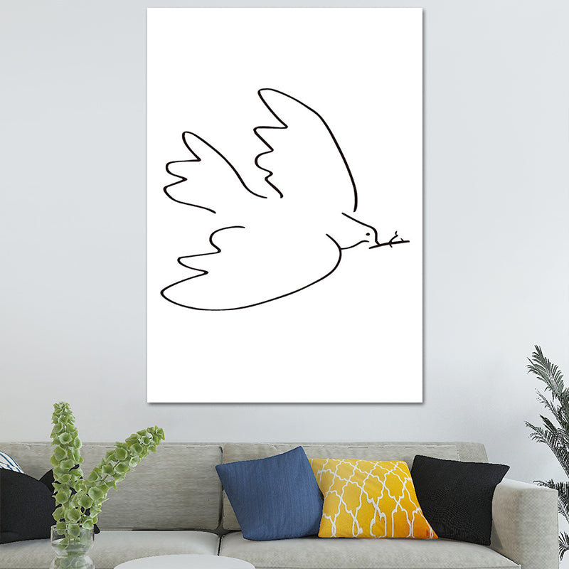 Brehn | Leinwand Weiße Wanddekoration Skandinavischer Stil Kohlezeichnungen Fliegender Vogel Malerei