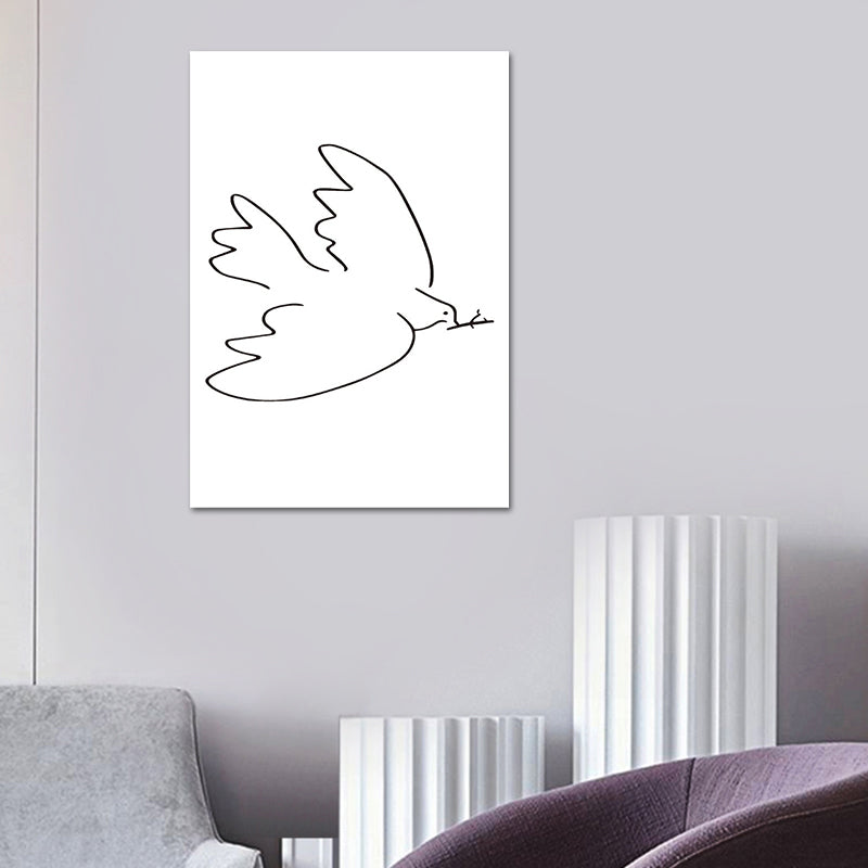 Brehn | Leinwand Weiße Wanddekoration Skandinavischer Stil Kohlezeichnungen Fliegender Vogel Malerei