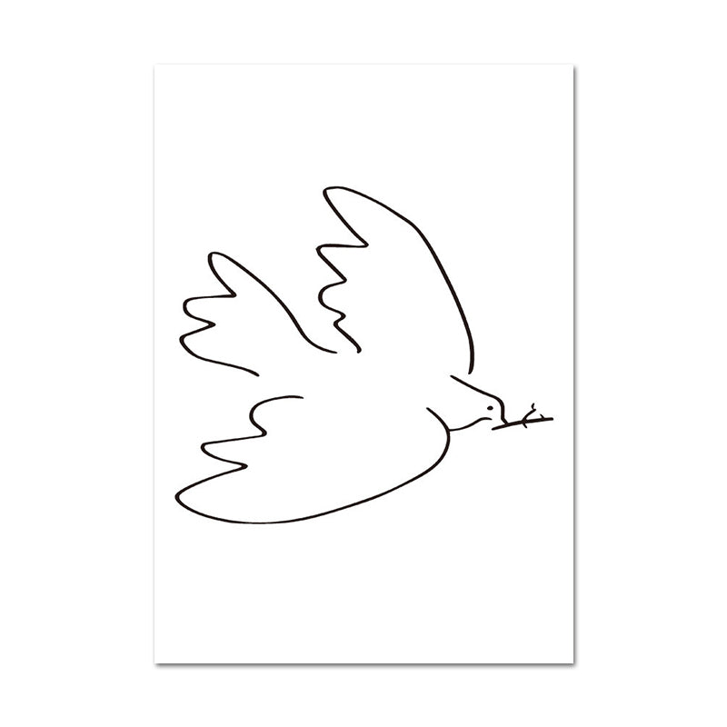Brehn | Leinwand Weiße Wanddekoration Skandinavischer Stil Kohlezeichnungen Fliegender Vogel Malerei