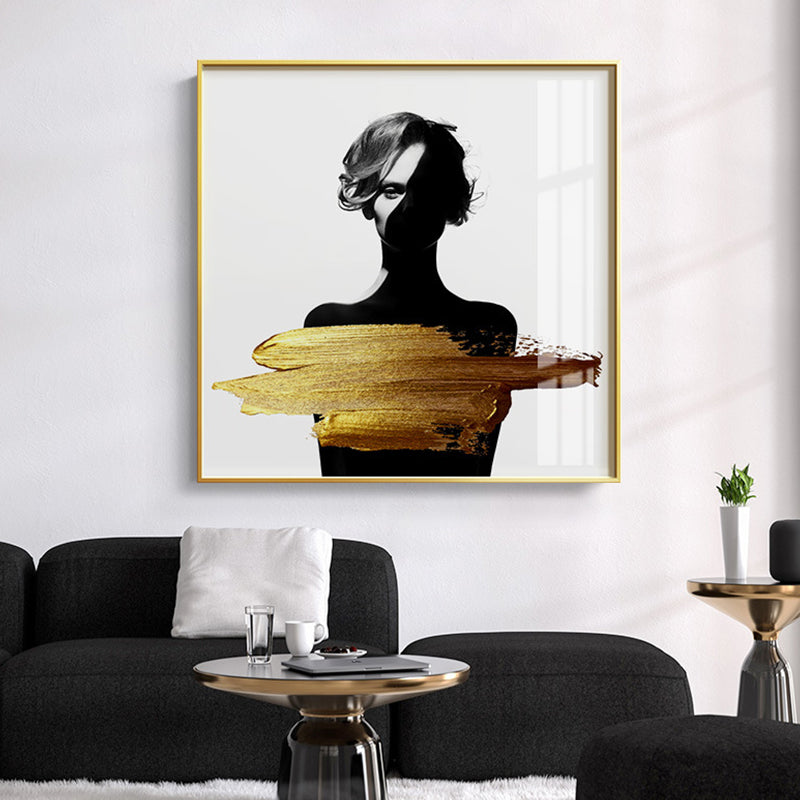 Brehn | Frauenfigur Leinwand Moderner Stil Texturiertes Mädchen Schlafzimmer Wandkunst Druck in Dunkler Farbe