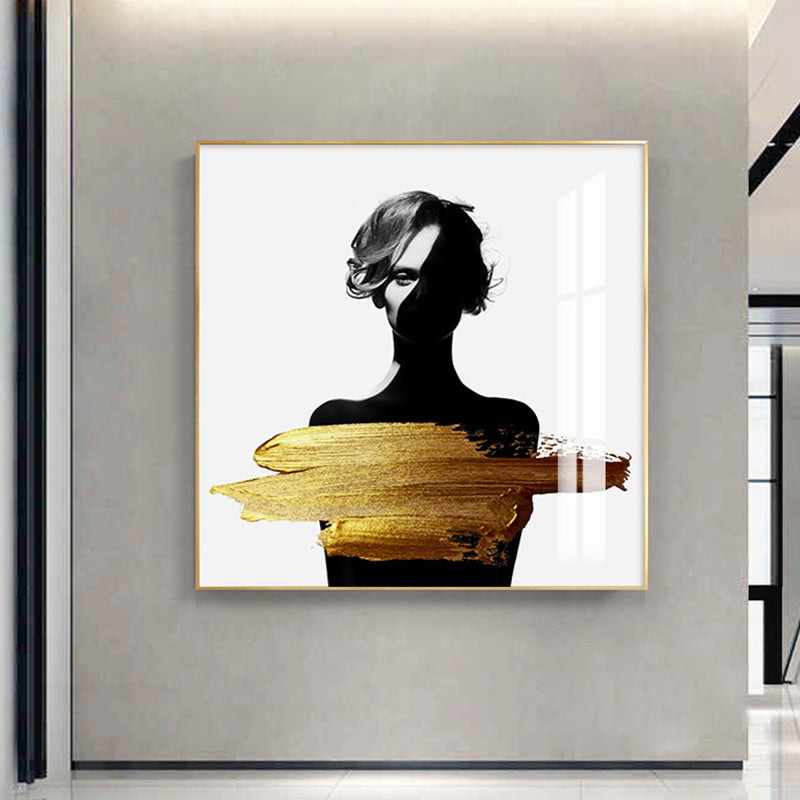 Brehn | Frauenfigur Leinwand Moderner Stil Texturiertes Mädchen Schlafzimmer Wandkunst Druck in Dunkler Farbe