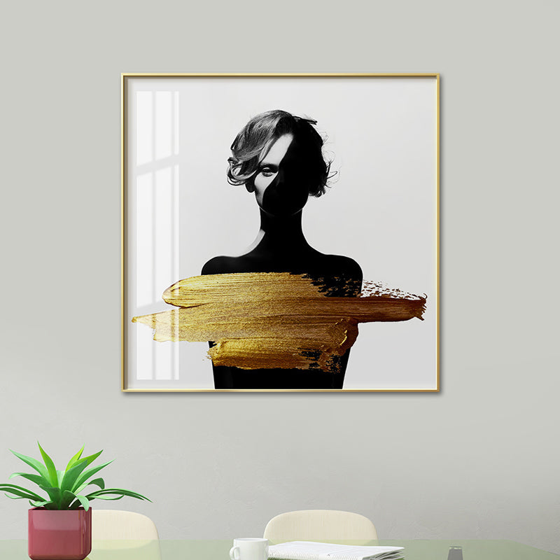 Brehn | Frauenfigur Leinwand Moderner Stil Texturiertes Mädchen Schlafzimmer Wandkunst Druck in Dunkler Farbe