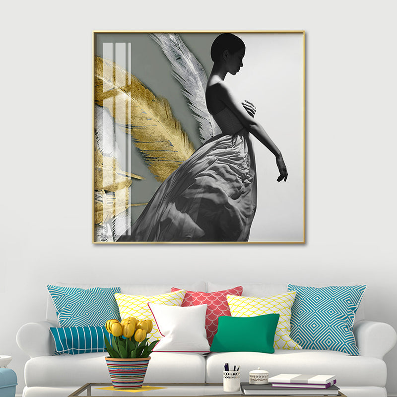 Brehn | Frauenfigur Leinwand Moderner Stil Texturiertes Mädchen Schlafzimmer Wandkunst Druck in Dunkler Farbe