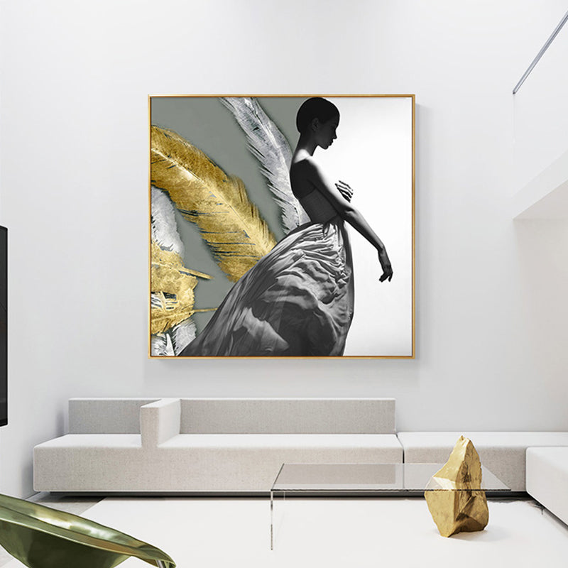 Brehn | Frauenfigur Leinwand Moderner Stil Texturiertes Mädchen Schlafzimmer Wandkunst Druck in Dunkler Farbe