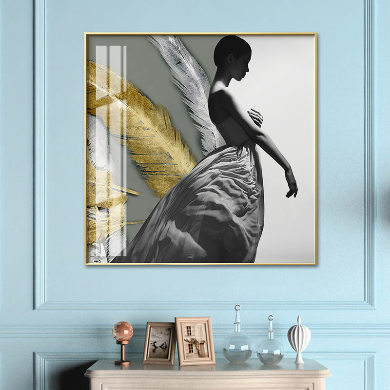 Brehn | Frauenfigur Leinwand Moderner Stil Texturiertes Mädchen Schlafzimmer Wandkunst Druck in Dunkler Farbe