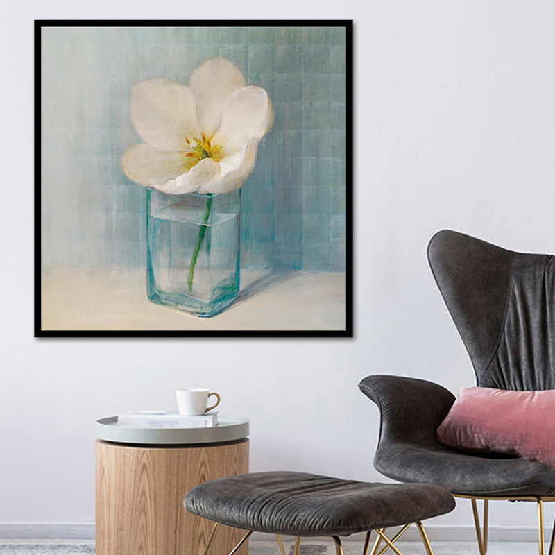 Brehn | Blühende Flasche Vase Wandkunst in Weiß Modern Stil Leinwanddruck für Wohnzimmer