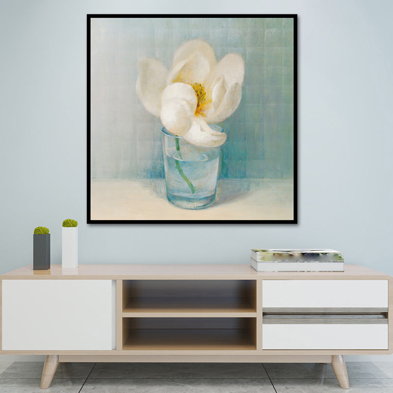 Brehn | Blühende Flasche Vase Wandkunst in Weiß Modern Stil Leinwanddruck für Wohnzimmer
