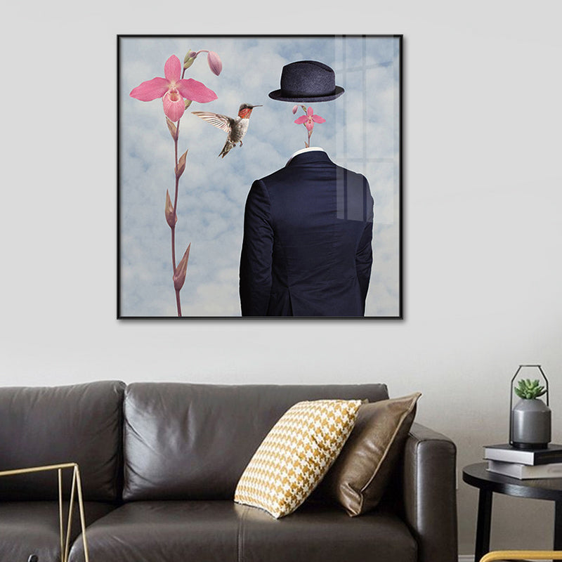 Brehn | Mann ohne Gesicht Wandkunst Schwarz und Pink Surrealismus Leinwanddruck für das Wohnzimmer