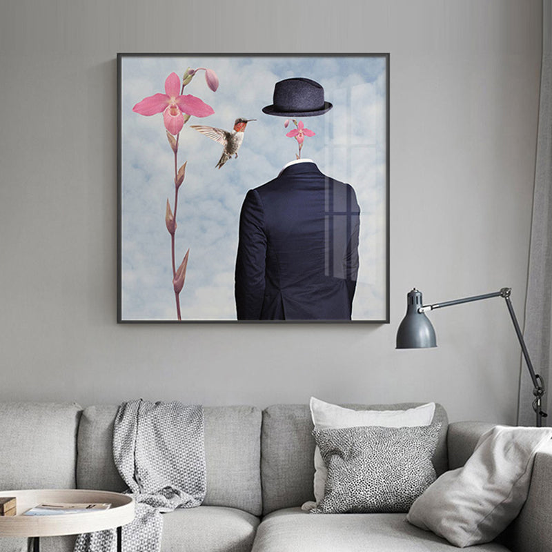 Brehn | Mann ohne Gesicht Wandkunst Schwarz und Pink Surrealismus Leinwanddruck für das Wohnzimmer