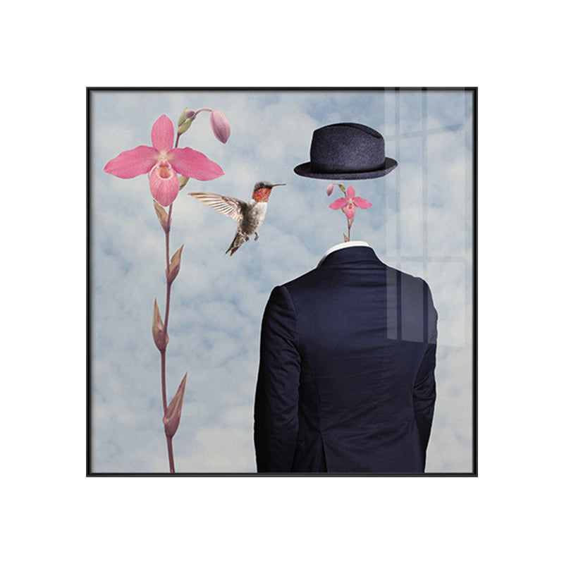 Brehn | Mann ohne Gesicht Wandkunst Schwarz und Pink Surrealismus Leinwanddruck für das Wohnzimmer