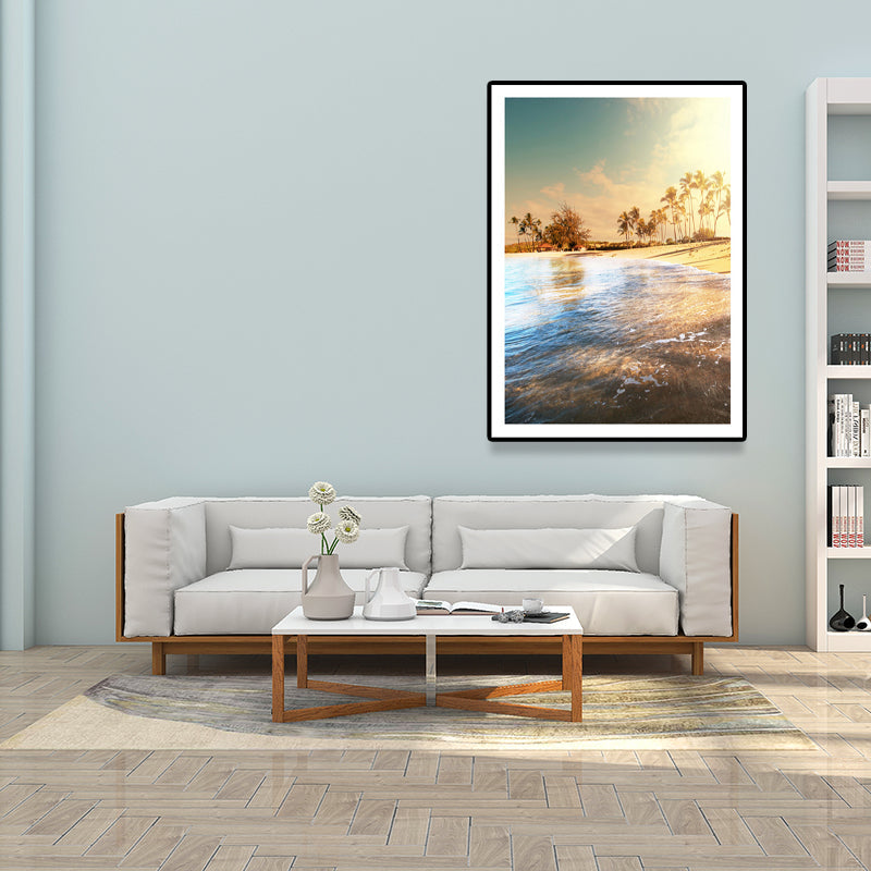 Brehn | Strandlandschaft Kunstdruck Tropix Schöner Palmenbaum und Sonnenlicht Wanddeko in sanften Farben
