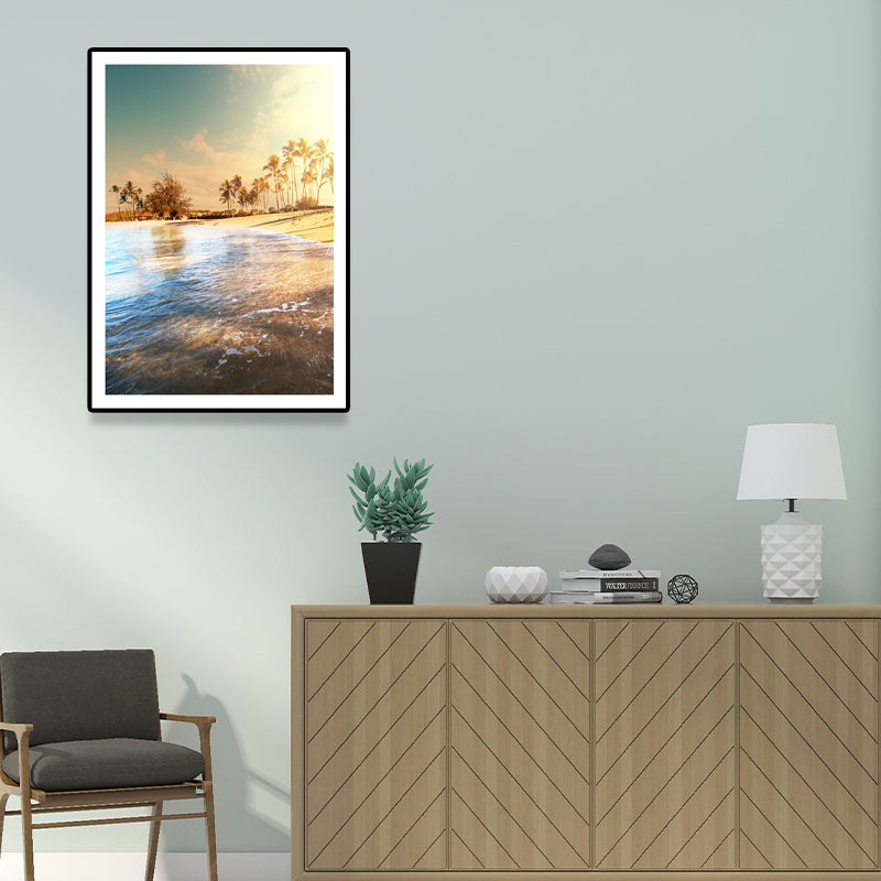 Brehn | Strandlandschaft Kunstdruck Tropix Schöner Palmenbaum und Sonnenlicht Wanddeko in sanften Farben