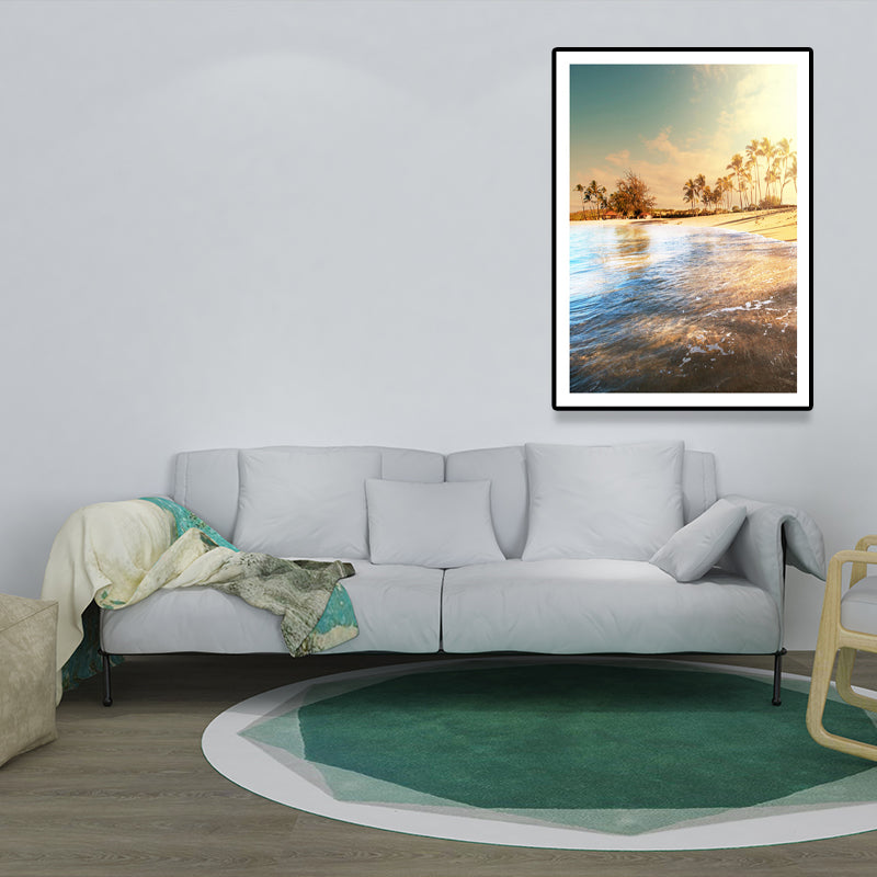 Brehn | Strandlandschaft Kunstdruck Tropix Schöner Palmenbaum und Sonnenlicht Wanddeko in sanften Farben