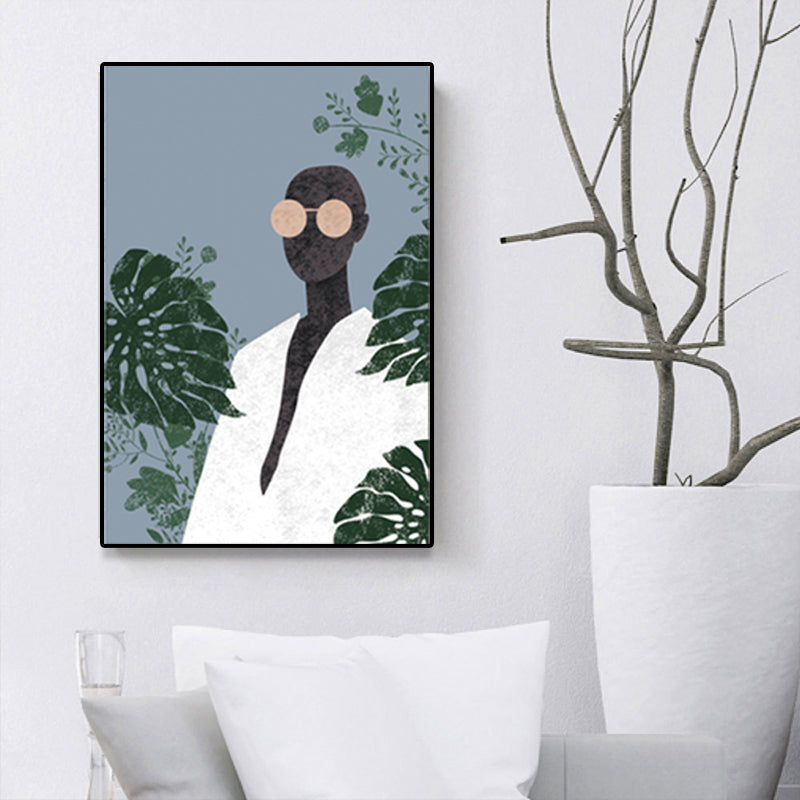 Brehn | Modell und Blatt Wandkunst Nordic Textured Leinwanddruck in Pastellfarbe für das Wohnzimmer