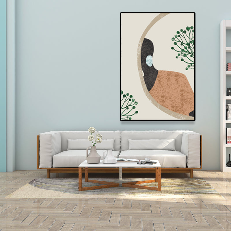 Brehn | Modell und Blatt Wandkunst Nordic Textured Leinwanddruck in Pastellfarbe für das Wohnzimmer
