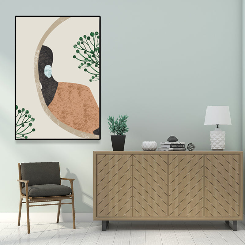 Brehn | Modell und Blatt Wandkunst Nordic Textured Leinwanddruck in Pastellfarbe für das Wohnzimmer