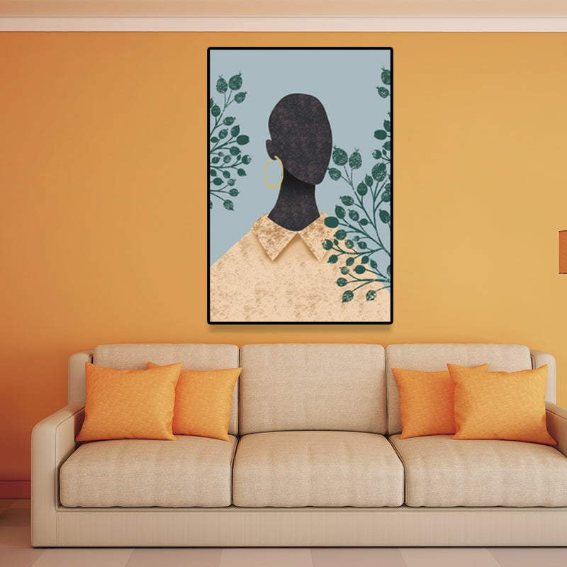 Brehn | Modell und Blatt Wandkunst Nordic Textured Leinwanddruck in Pastellfarbe für das Wohnzimmer