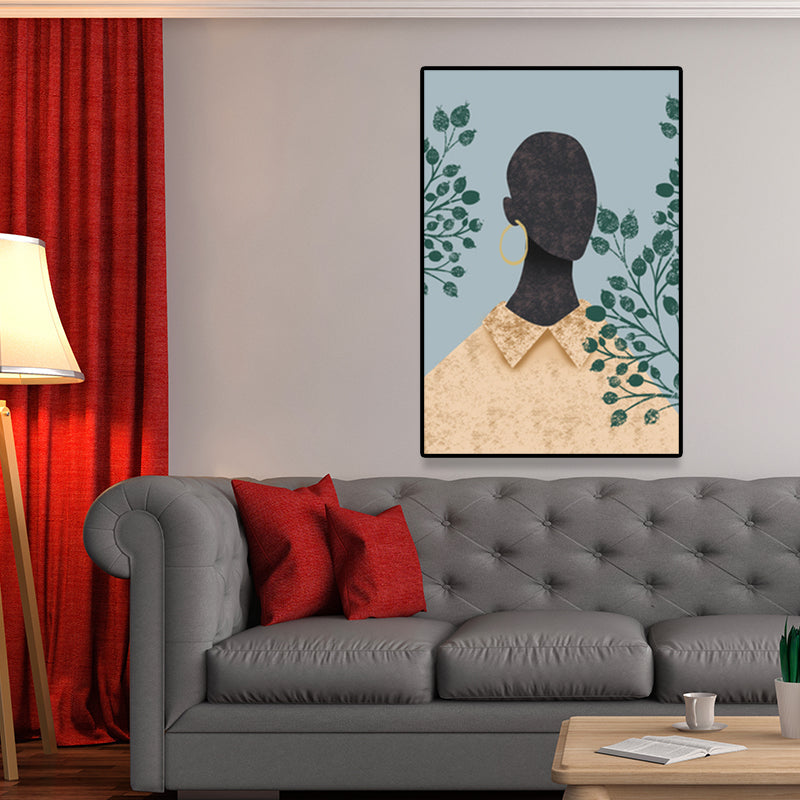 Brehn | Modell und Blatt Wandkunst Nordic Textured Leinwanddruck in Pastellfarbe für das Wohnzimmer