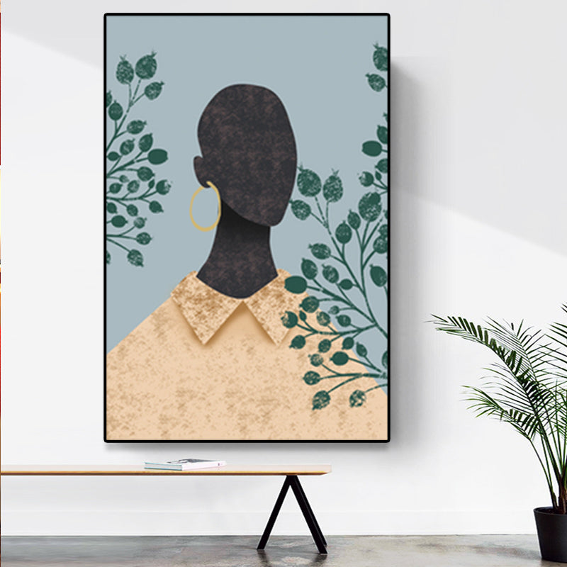 Brehn | Modell und Blatt Wandkunst Nordic Textured Leinwanddruck in Pastellfarbe für das Wohnzimmer