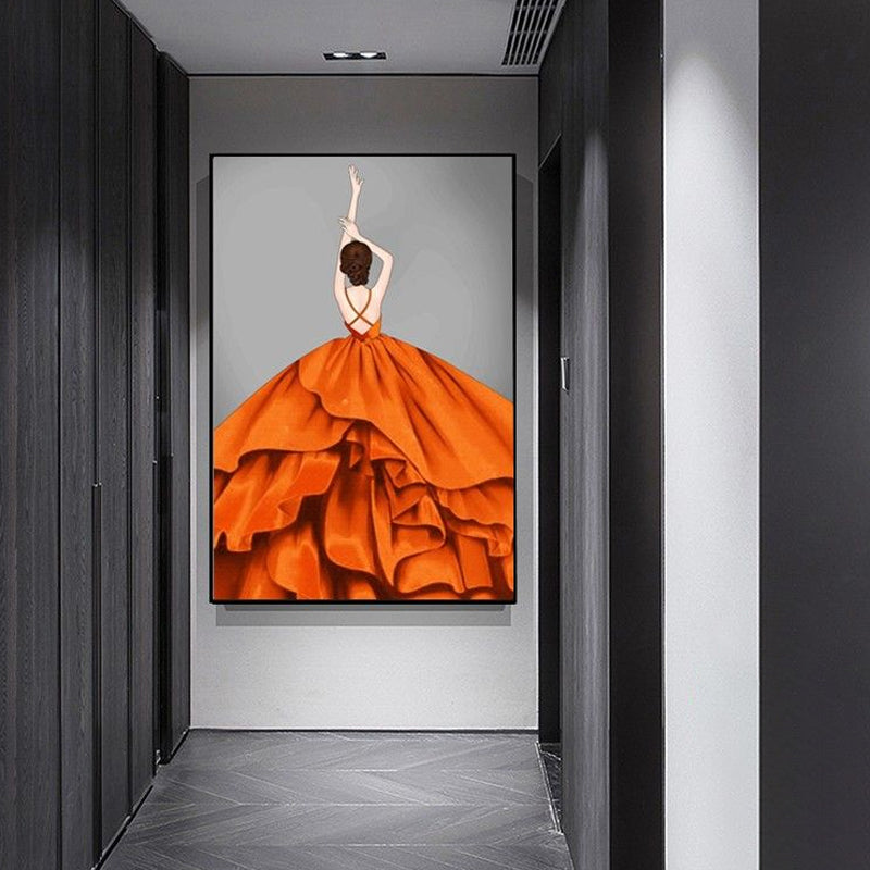 Brehn | Gelbes Ballerina-Leinwand-Wandkunst Texturiert Nordischer Stil Mädchen Schlafzimmer Wanddekoration