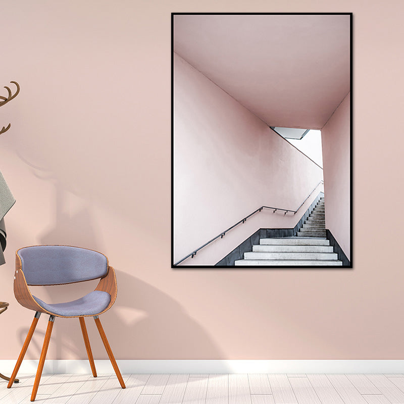 Brehn | Rosa Treppen Eingang Leinwanddruck Architektur Nordic Stil Texturiertes Wandkunst