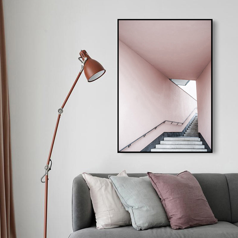 Brehn | Rosa Treppen Eingang Leinwanddruck Architektur Nordic Stil Texturiertes Wandkunst