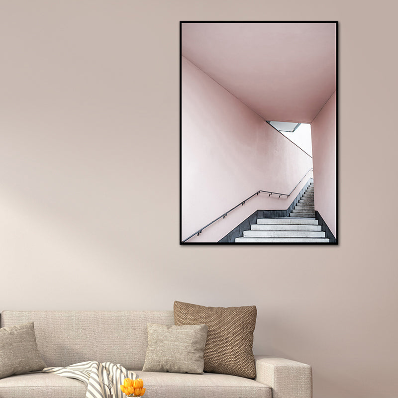Brehn | Rosa Treppen Eingang Leinwanddruck Architektur Nordic Stil Texturiertes Wandkunst