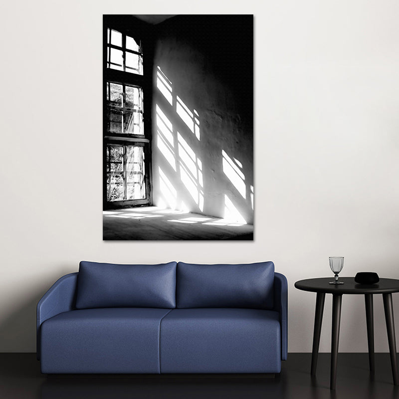 Brehn | Fenster Sonnenlicht Leinwanddruck Vintage Texturierte Wandkunst Druck in Schwarz für das Schlafzimmer
