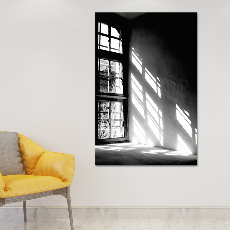 Brehn | Fenster Sonnenlicht Leinwanddruck Vintage Texturierte Wandkunst Druck in Schwarz für das Schlafzimmer