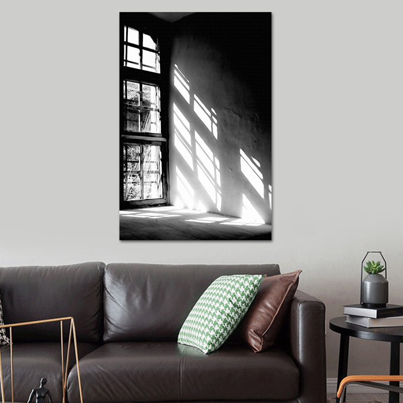 Brehn | Fenster Sonnenlicht Leinwanddruck Vintage Texturierte Wandkunst Druck in Schwarz für das Schlafzimmer